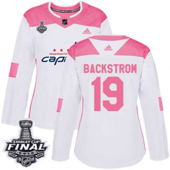 Adidas Capitals #19 Nicklas Backstrom White Pink Authentic Fashion 2018 Stanley Cup Final Women's Stitched NHL Jersey